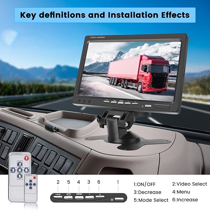 Hikity Vehicle Backup Camera 7" Monitor Kit, 18 IR Night Vision Waterproof Rear View Camera Reverse Monitor for RVs,Bus, Trailer, Truck (65ft 4 Pins Aviation Extension Cable)