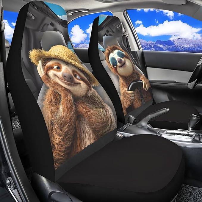 Funny Car Seat Cover Front Seats Only,Sloth Driver Front Bucket Seat Cover Decorative Vehicle Cushion Seat Cover Set,Automotive Accessories Interior Decoration