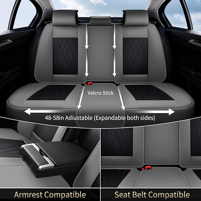 FLORICH Leather Seat Covers for Cars Front and Rear Car Seat Cover Premium Car Seat Protector Luxury Automotive Seat Covers Full Set Universal Fit for Most Car Truck SUV, Gray&Black