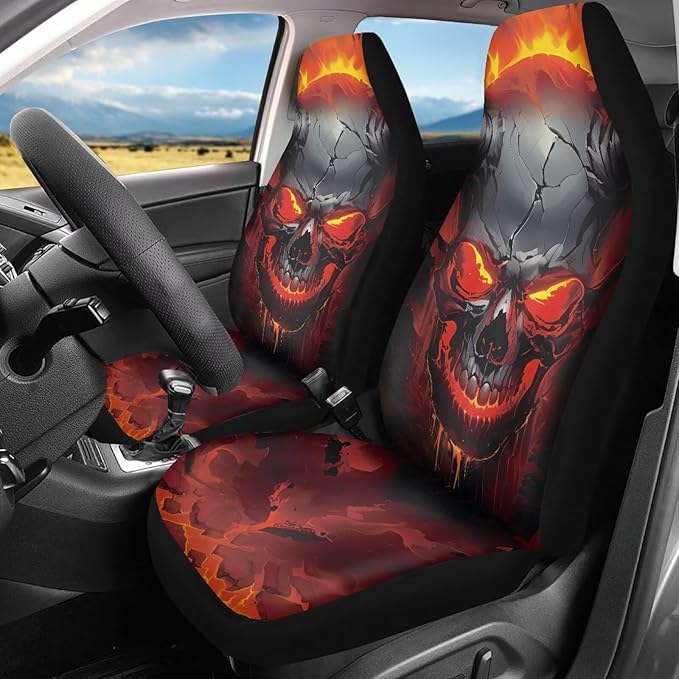 Halloween Red Skull Car Seat Covers Elastic Fabrics Breathable Car Seat Cover Easy to Install Auto Interior Accessories 2 Pcs Set for SUV, Vans,Sedan,Truck