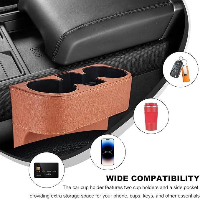 Car Seat Gap Filler Organizer, Multifunctional Auto Console Side Storage Box with Cup Holder, Universal PU Leather Cup Holder Front Seat Crevice Filler for Car Truck SUV (Brown)