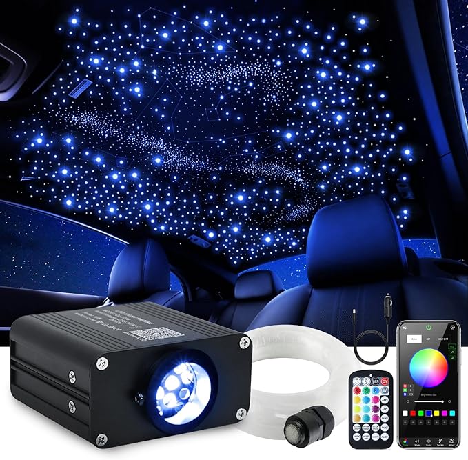 16W Car Home Starlight Headliner Kit, Twinkle & Sound Activate RGBW Fiber Optic Lights with APP & Remote Control, Star Lights for Ceiling Decoration, 450 pcs 9.8ft