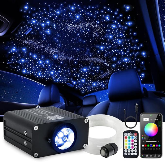 16W Car Home Starlight Headliner Kit, Twinkle & Sound Activate RGBW Fiber Optic Lights with APP & Remote Control, Star Lights for Ceiling Decoration, 450 pcs 9.8ft
