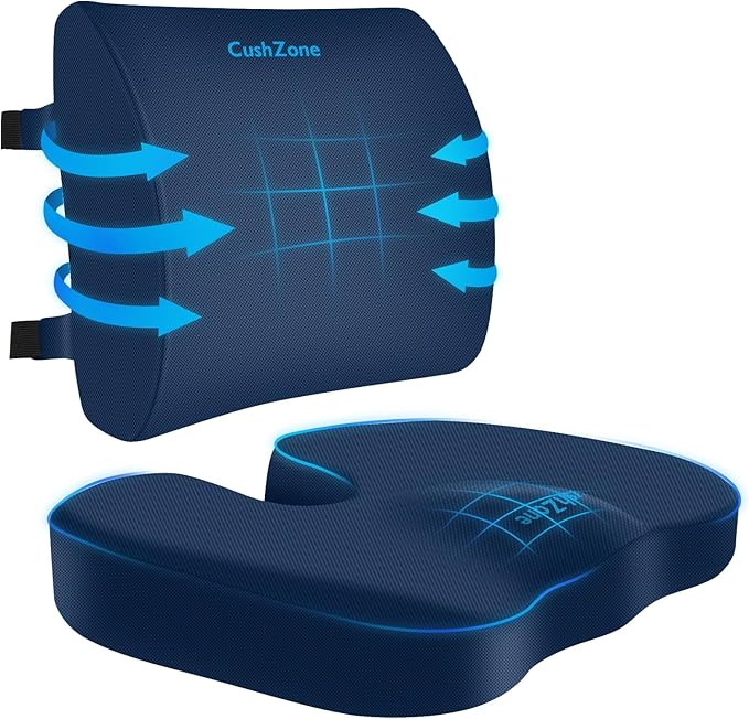 Seat Cushion, Lumbar Support Pillow with Adjustable Strap-Chair Cushions for Sciatica Pain Relief-with Washable Cover Memory Foam for Car, Travel and Wheelchair-Blue X-Large