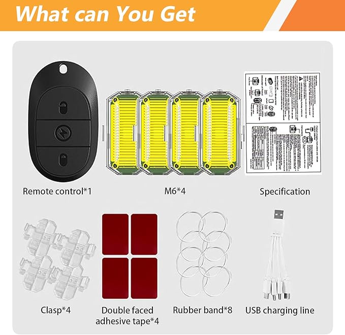 Wireless Emergency Strobe Lights with Remote | USB Rechargeable LED Light Kit (4-Pack) | 7 Colors for Car, Truck, Motorcycle, Drone