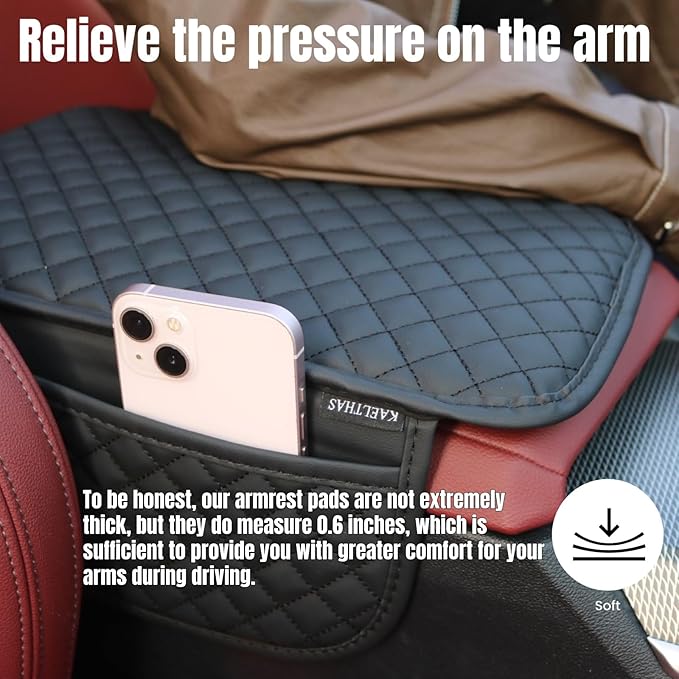 KAELTHAS Comfortable Car Center Console Cushion Armrest Dog Cat Paws Protect Cover Non-Slip with 2 Storage Bags for Cars SUVs CUVs Interior Accessories (Black, Mid-Size)
