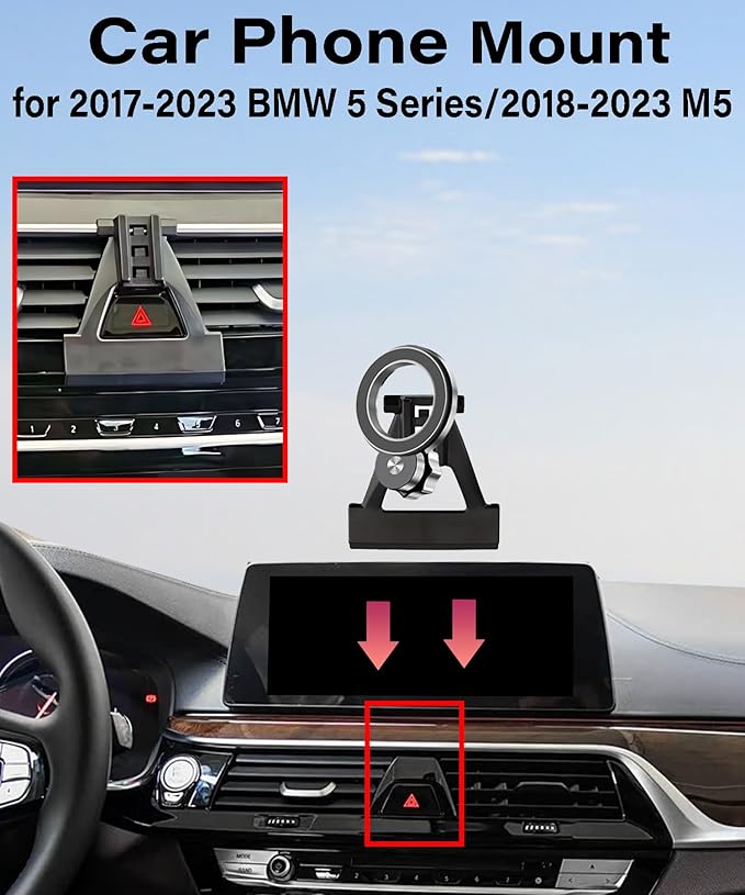 Car Phone Holder for 2017-2023 BMW 5 Series/2018-2023 M5 Accessories Compatible with MagSafe Hands-Free 360 Degree Rotation Adjustable Cell Phone Mount Does Not Affect Air Vent
