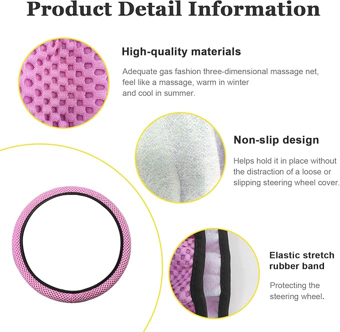 Kewucn Car Elastic Stretch Steering Wheel Cover, Soft Microfiber Breathable Ice Silk, Universal 15 Inch Anti-Slip Auto Steering Wheel Protector, Fit Car, SUV, Van, Sedan, Truck (Pink)