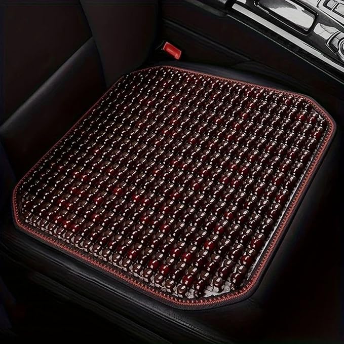 Breathable Wooden Bead Car Seat Cushion - Lumbar Support & Cooling Pad, Redwood/Yellow Pear Colors