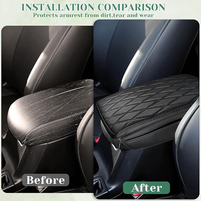 Center Console Armrest Cover Compatible with Toyota RAV4 2013-2018 Leather Middle Console Arm Rest Box Protector Cushion Padding with Side Pockets Anti-Scratch Black