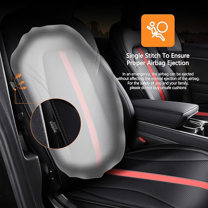 AOMSAZTO Car Seat Cover Fit for Tesla Model Y 2020 2024 - Half Surrounded Customized Seat Covers(Black with Red Stripe)