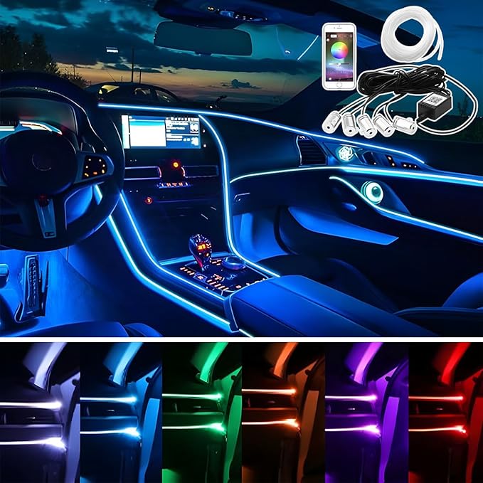 Zpana Car LED Interior Strip Light with APP Control, 16 Million Colors 5-in-1 RGB Sound Active Ambient Light with 236" Fiber Optic, Auto Inside USB Atmosphere Light Strip, Universal Fit