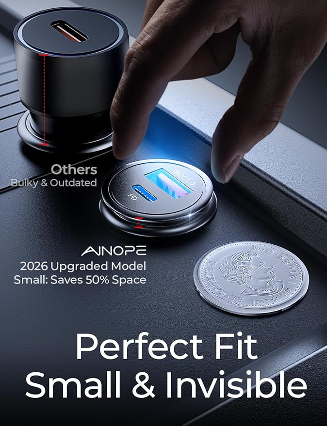 AINOPE 67.5W Car Charger USB C Fast Charge for iPhone 17 Pro Max,PD 45W USB C Car Charger Fast Charging【Mini&Metal】Cigarette Lighter Adapter USB-C Charger for Samsung S26 S25 for iPhone16 15 Mother's