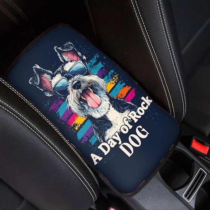 UNICEU Sunglasses Puppy Print Car Center Console Armrest Cover Pad, Universal Fit Most Vehicle Truck SUV Lightweight Washable Car Armrest Seat Box Cover Decoration