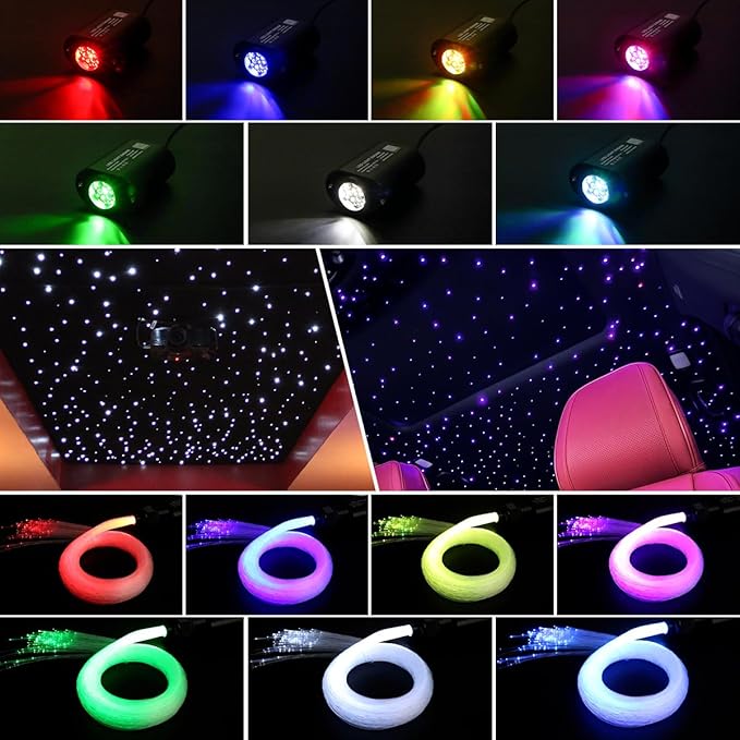 AKEPO Mini Size 6W Twinkle Fiber Optic Starlight Headliner Kits, Mixed 375pcs 9.8ft/3m Optical Fiber Music Activated APP Control RGBW Star Ceiling Light Kit for Home and Car
