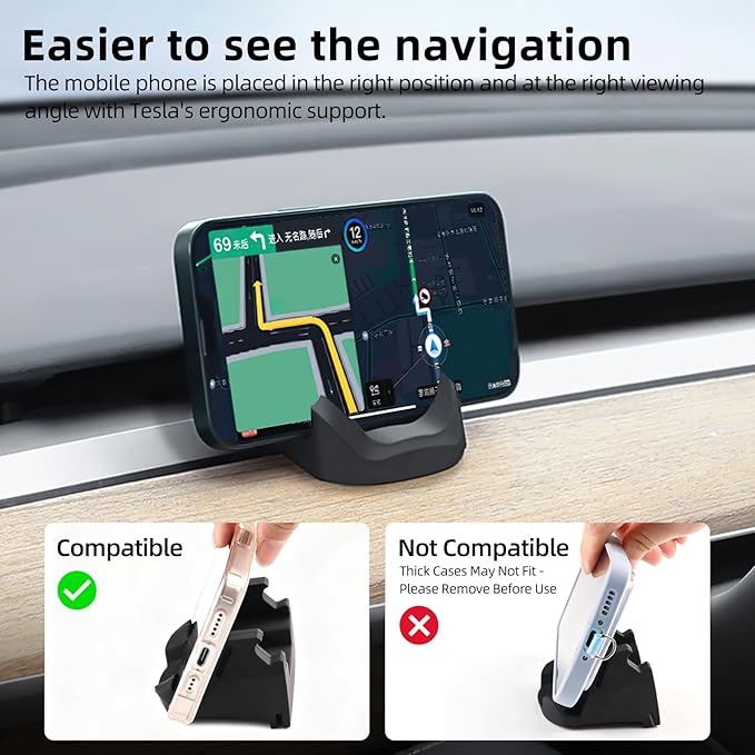 Dashboard Phone Mount for Tesla Model 3 Y Car Cell Phone Holder Silicone Non-Slip Phone Stand Compatible with All Smartphones (for 24-25 Model 3 Highland & 25 Model Y Juniper)