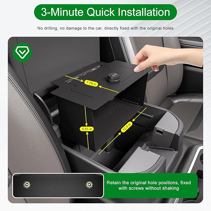 Center Console Safe Vault Compatible with 2023-2026 Chevy Silverado GMC Sierra 1500 Modified 2022 Model Console Safe Organizer Lock Box Replacement for 2022-2026 Chevy Silverado Accessories