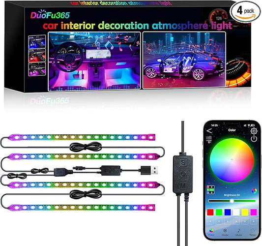 Car Led Interior Lights, RGB Truck Interior Lights with App Control, Under Dash Footwell Automotive Led Light Strip, Car Ambient Lighting for SUV(1set)