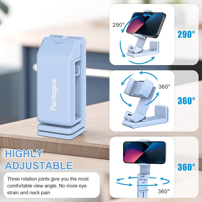 Perilogics Airplane Phone Holder Mount Universal in Flight Hands Free Viewing with Multi-Directional Dual 360 Degree Rotation (Blue)