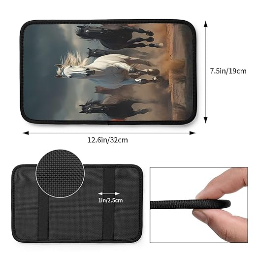 Group of Wild Horses Car Auto Armrest Cushion Cover Accessories Center Console Seat Box Pad Protector Universal Decoration for Most Vehicle SUV Truck