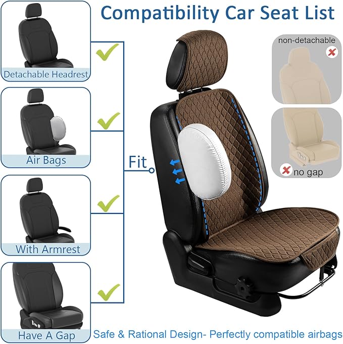 Linen Car Seat Covers Front Seat Covers Breathable Cloth Fabric Car Seat Protector Mats Pad Universal Fit 90% Vehicles,SUVs,Cars,Sedans (2Pack Brown)