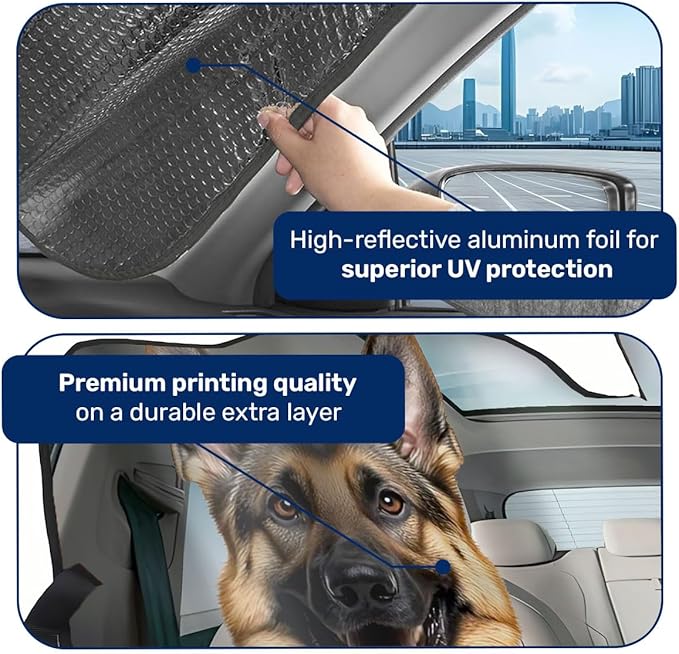 GENANY German Shepherd Police Windshield Sun Shade for Car SUV Truck (55x30 Inches), Sun Shade Windshield, Shades for Windows, Protector Blocks UV, Spring Car Decor