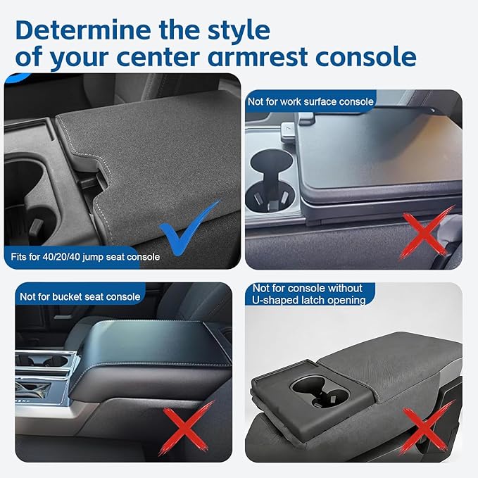 Center Console Cover Fit for Ford F150 2025-2015, 2017-2025 F250 F350 F450 with 40/20/40 Jump Seat Thickened Leather Armrest Cover Cushion Center Lid Protector with Pockets (Jump Seat Only)