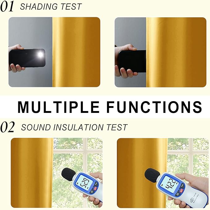 XWZO Extra Wide 100% Blackout Curtains with Tiebacks- Privacy Protection & Noise Blocking Window Draperies Grommet Top with Black Liner for Bedroom/Living Room, Yellow, W60 x L63, Set of 2