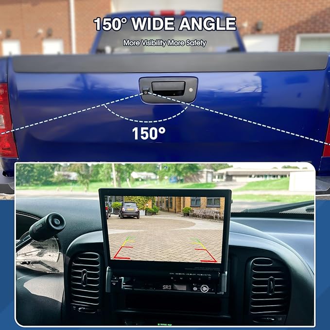 Tailgate Handle Backup Camera Fit for Chevy Silverado GMC Sierra 1500 2500 HD 2007-2013 Tailgate Reversing Rear View Park Assist Camera RCA Plug Replaces 22755304