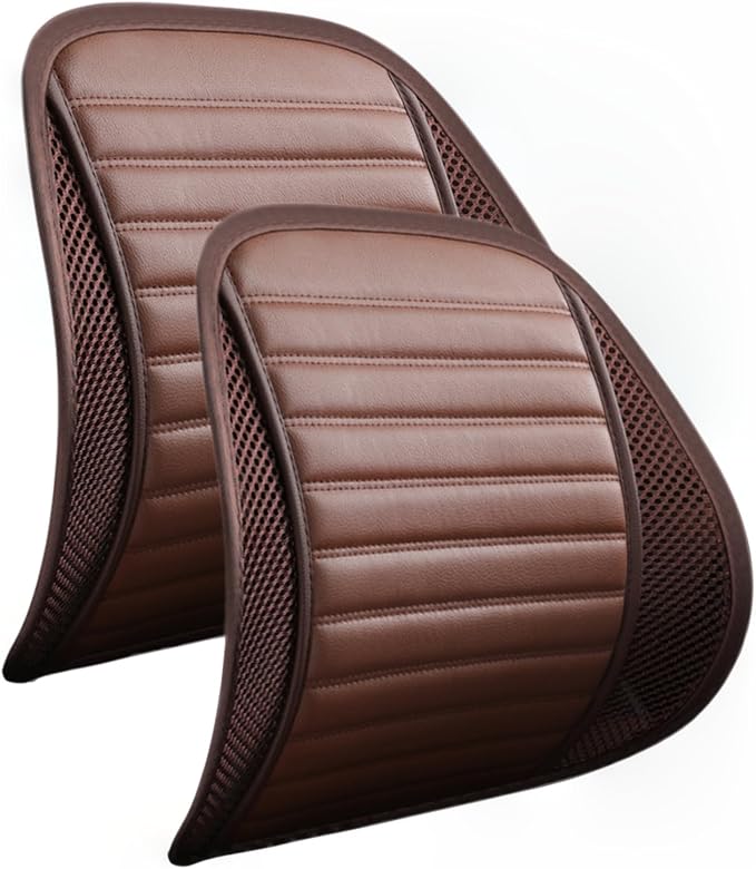 Premium Car Interior Back Support - Versatile Lumbar Cushion for Driver Seat with Breathable Fabric and Adjustable Strap. (2, Brown)