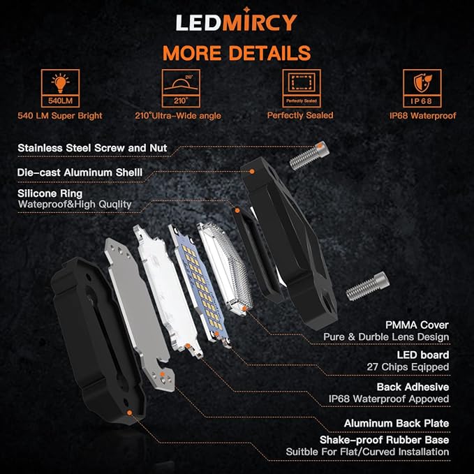 LEDMIRCY R2 Pure White Rock Lights Kit with Roker Switch Wire Harness 12PCS LED Rock Lights White for Offroad Truck ATV UTV SUV Underglow Light Trail Rig Light Under Body High Power Waterproof