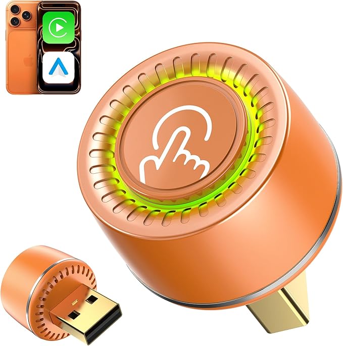 Wireless CarPlay Adapter, One-Click User Switch, Plug & Play, Converts Wired to Wireless Car Play Dongle, Fast & Stable for Cars 2016+ with Built-in Wired CarPlay & Android Auto Orange