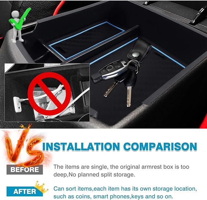 Autorder Center Console Organizer for Hyundai Kona 2018-2021 2022 2023 Accessories Armrest Storage Box Secondary Insert Tray with 3 Color Mats (Not for Kona EV)