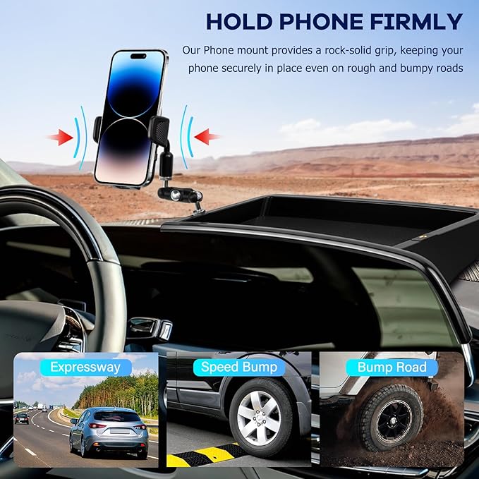 Car Phone Holder Fit for Cadillac Lyriq 2023-2025/CT5 2025/XT4 2024 2025 with Dashboard Organizer 33-inch Screen Phone Mount Fit for Cadillac Accessaries Phone Holders Fixed Clip 360°Rotation