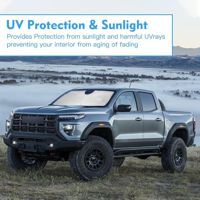 Windshield Sun Shade for 2026-2019 GMC Sierra 1500 2500 3500 SLT, AT4, Denali, Custom Fit Sunshade Truck Accessories, Foldable Pickup Front Window Sun Shade Shield Visor Protector