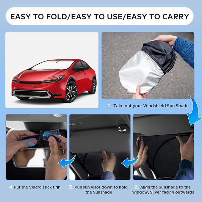 Sun Shade Sunshade for Toyota Prius XW50 2016-2023 Windshield Cover, (NOT for Prius C or Prius V) 4-Layers Sun Shield 250T Silver Coating Sun Visor Window Shade Car Accessories