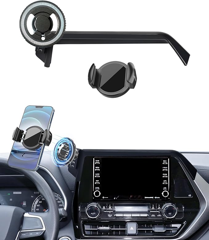 Magnetic Car Phone Mount for 2020-2026 Toyota Highlander Accessories, for MagSafe Strong Magnets Cell Phone Holder 8-Inch Touch Screen Cradles, with Portable Phone Gripper 360° Rotation