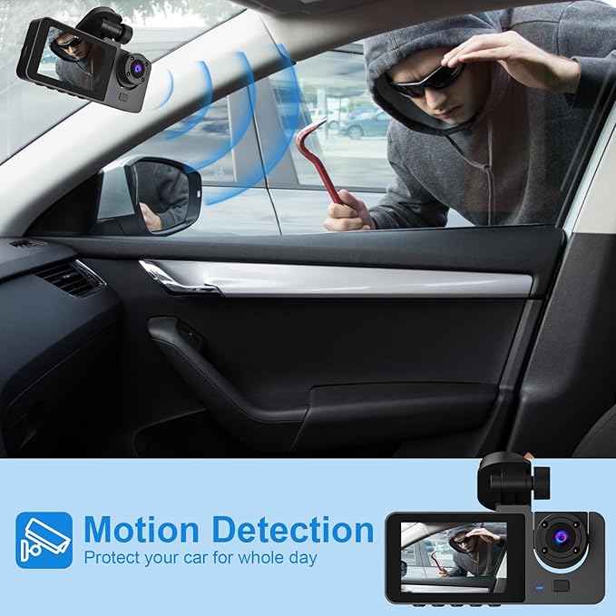 3 Channel Dash Cam Front and Rear Inside,1080P FHD Car Camera with 32G MMC Card, Night Vision, G-Sensor, Motion Detection, Parking Monitor, Loop Recording for Cars, SUVs, Trucks