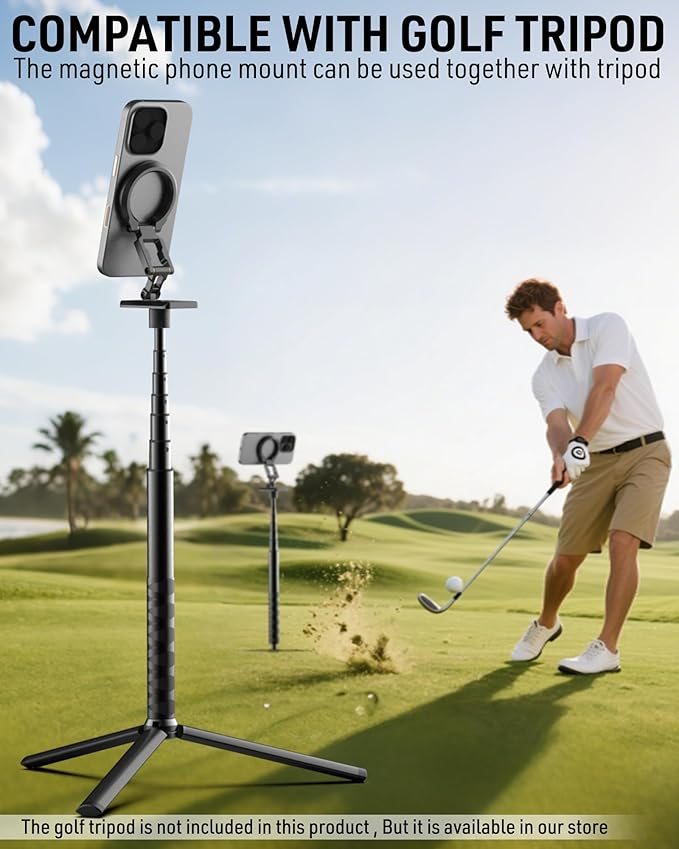 MOSENVKA Dual Magnetic Phone Holder Gym Magnetic Stand,Tripod Phone Mount (1/4'' Hole& ARCA-Swiss),Portable Phone Grip for iPhone 12/13/14/15/16/17-Desk/Car/Gym/Golf Cart/Airplane Use Stand (Black)