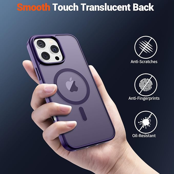 SUPFINE Magnetic for iPhone 16 Pro Case (Compatible with MagSafe) (Military Grade Drop Protection) Slim Translucent Matte Shockproof with Anti-Fingerprint Phone Case,Dark Purple