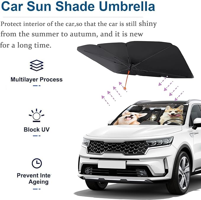 Socira Pet Dog Cat Custom Windshield Sun Shade Umbrella Foldable Personalized Car Visor Umbrella Customized Sun Shade Cover Sunshade Front Window Cover Car Accessories 57" X 30"