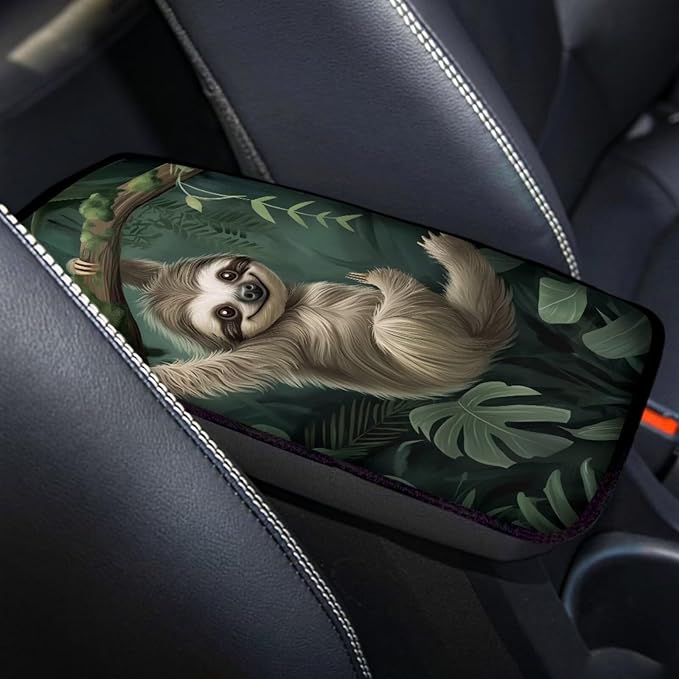 Dreaweet Car Armrest Cover Pad Car Center Console Cover Cute Sloth Car Accessories for Women Girly,Universal Armrest Cover for Car Truck SUV Sedan