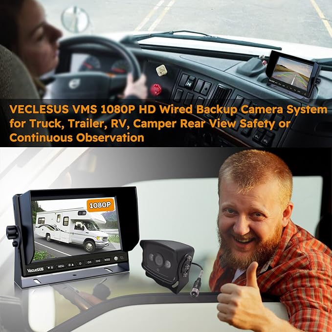 Backup Camera for Trucks, Two Installation Methods, No Interference, No Delay, 7" Wide Screen and Night Vision IP68 Waterproof Backup Camera for Box Truck, Bus, Caravan, Camper Van, Boat, Yacht
