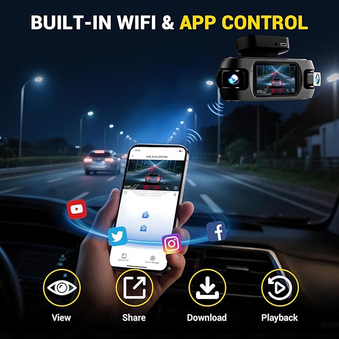 4K 4 Channel Dash Cam Front and Rear with Cabin, 4K+1080P+1080P Dash Camera for Cars, Free 128GB Card Included, Dash Cam with Night Vision, WiFi, GPS, APP Control, Parking Monitor, Loop Recording