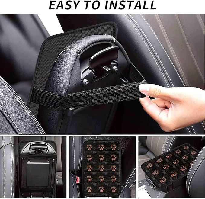 Cars Center Console Armrest Cover Dog Paw Print Middle Console Lid Cover Pad Protector American Flag Paws Pattern Elbow Arm Rest Covering Cushion