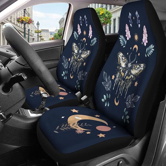 GENANY Luna Moth Car Seat Covers Set of 2, Breathable Front Seat Covers for Truck Sedan SUV, Boho Car Accessories, Boho Themed Gift for Women
