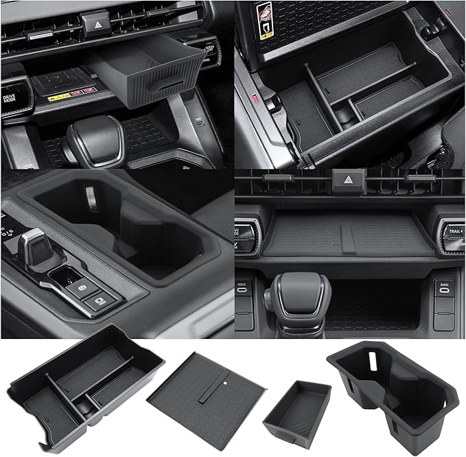 (4PCS) 2026 R AV4 Center Console Organizer for 2026 Toyota R AV4 (6th Gen) Wireless Charging Pad Mat & Wireless Charger Drawer & Armrest Box & Center Console Cup Holder 2026 R AV4 Interior Accessories