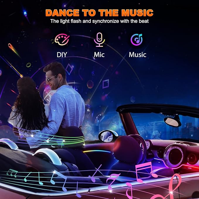 Jushope Interior Car LED Strip Lights, Acrylic LED Lights for Car with Dynamic Dreamcolor Chasing, Ambient Lighting Kits Music Sync Wireless APP and RF Remote Control (8 in 1)