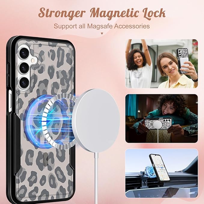for Samsung Galaxy A16 5G Phone Case - Compatible with MagSafe Women Girls Cute Magnetic Protective Cover Cool Funny Unique Leopard Heavy Duty Shockproof Design for Samsung A16 5G Case