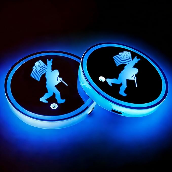 Bigfoot LED Cup Holder Lights for Car,2Pcs LED Light Up Cup Holder Coasters with 7 Colors 3 Modes,Waterproof Interior Atmosphere Lamp,Car Decor Accessories Sasquatch Gifts for Women Men